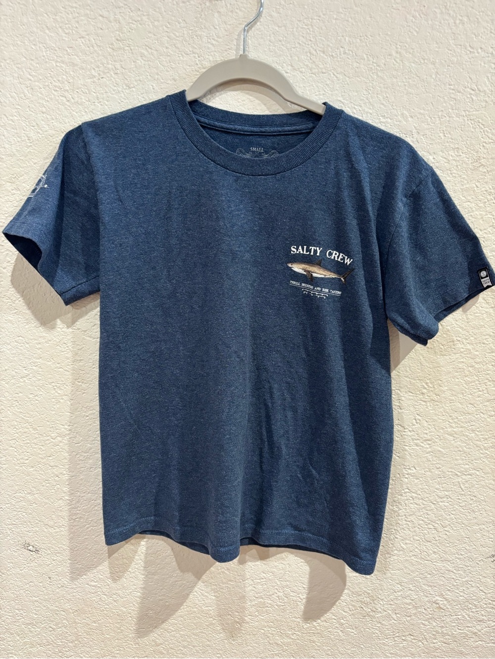 Children’s Salty Crew Navy Blue Short-Sleeve Tee with Small Fish Logo